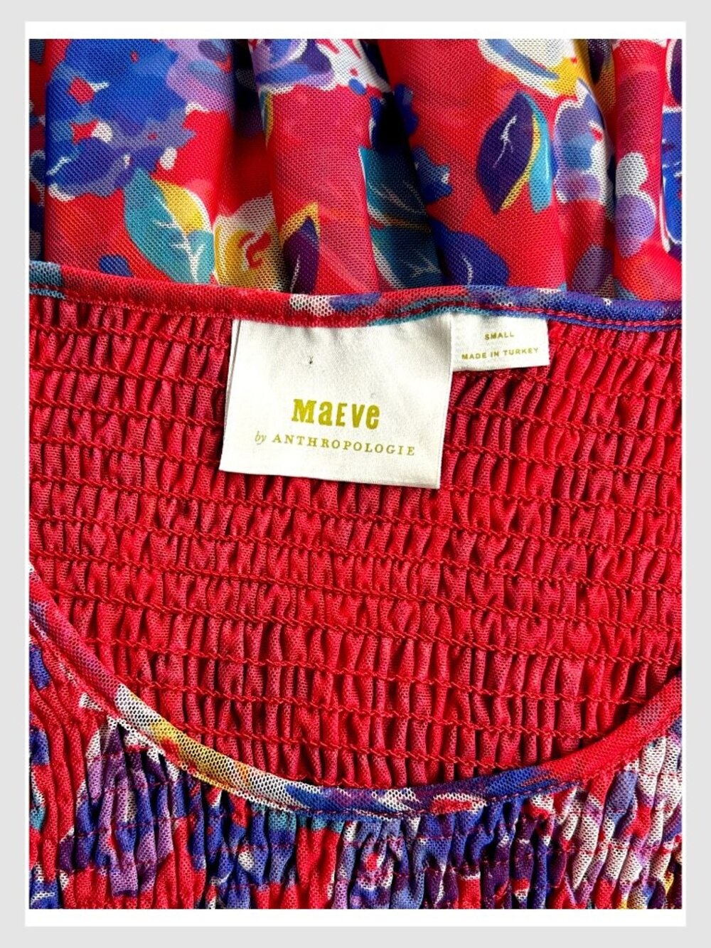 Anthropologie Maeve Ashton Smocked Peplum Top Red Floral Size S - Picture 10 of 10